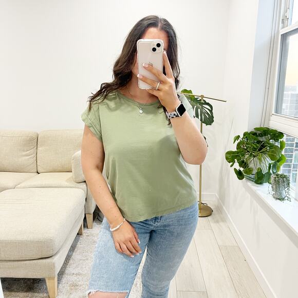 Zara Green Distressed Short Sleeve Tee Size Large - Picture 1 of 5